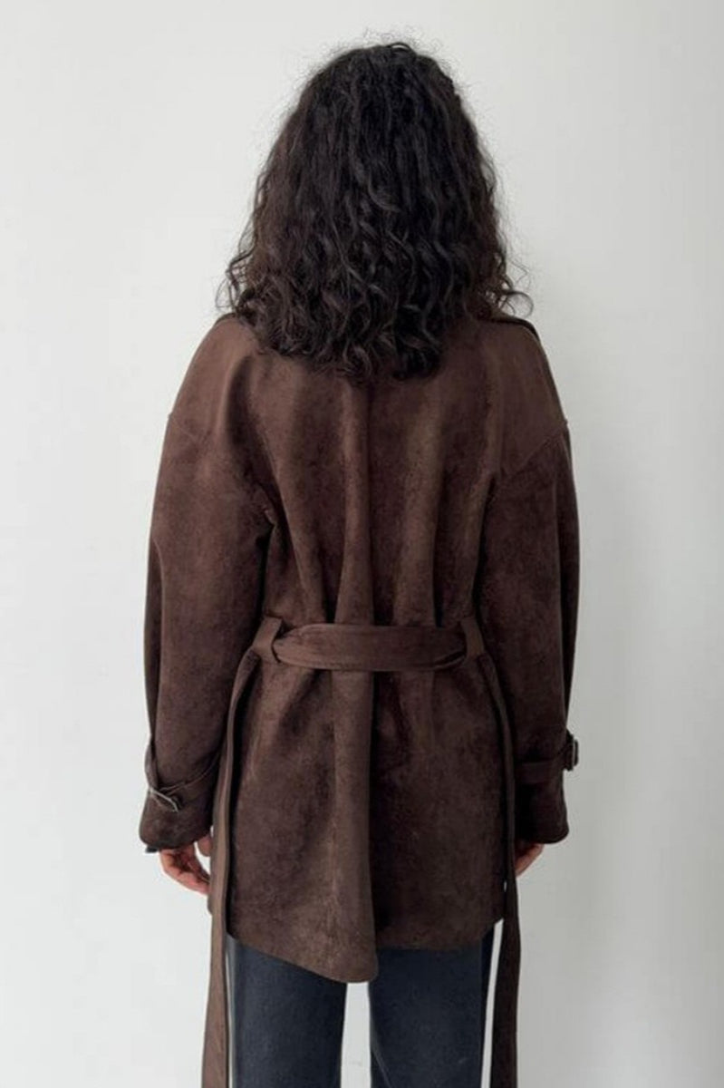 WW | Suede Lapel Waistband Jacket Coat