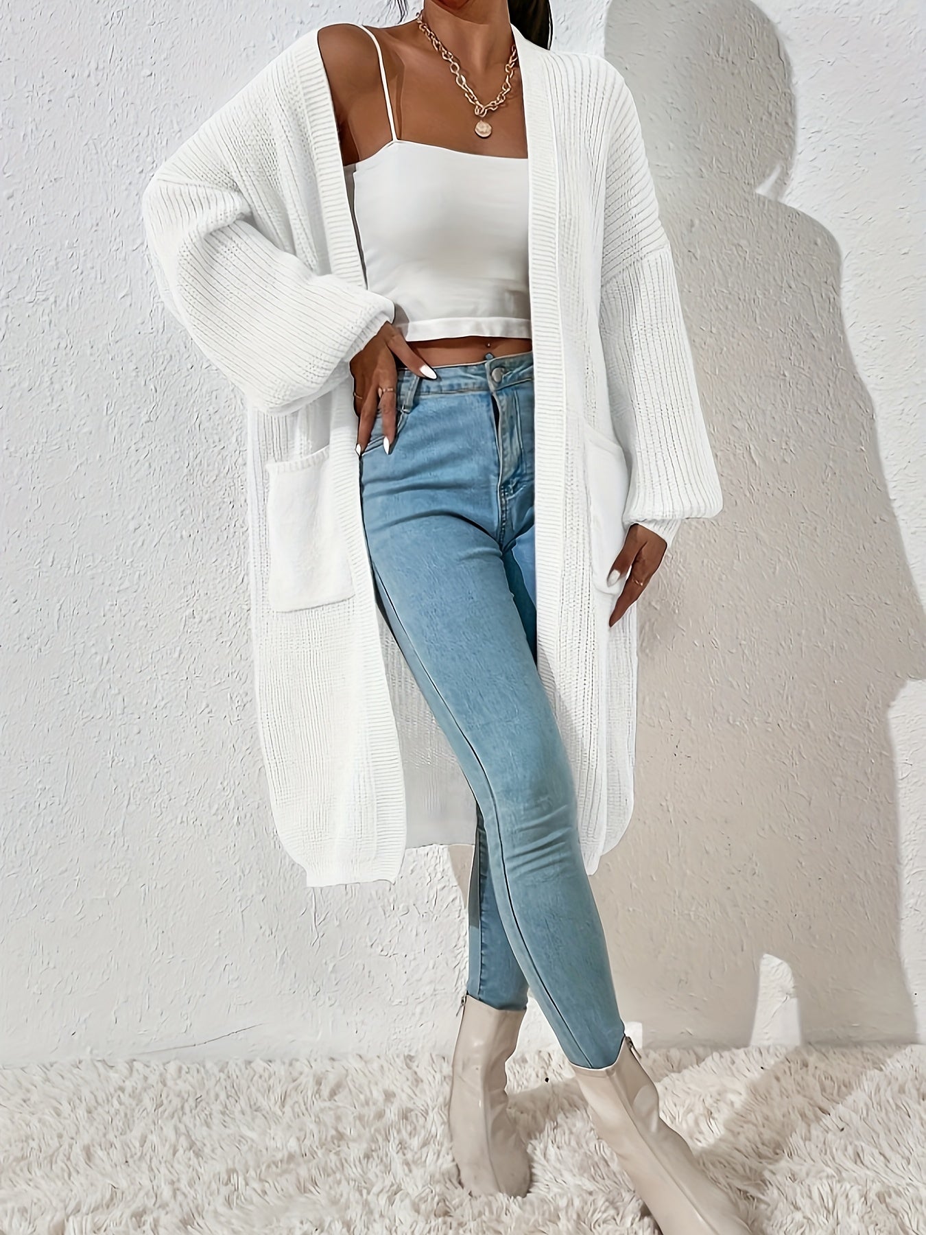 WW | Knitted Cardigan - Open Cut, Long & Comfortable for Everyday & Leisure