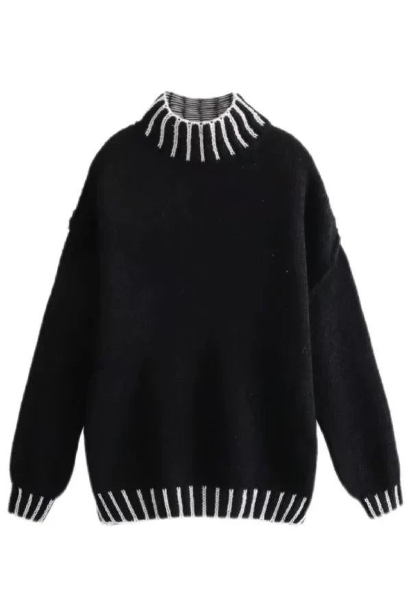 WW | Cozy roll-neck sweater with color block pattern