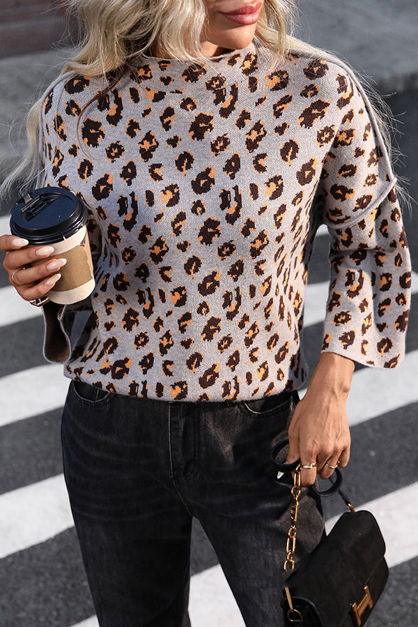 WW | Gemütlicher Strickpullover mit Leo-Muster und lockerem Rollkragen