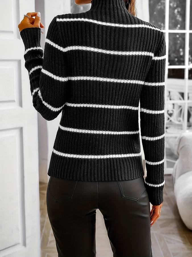 WW | Eleganter Rollkragenpullover mit gestreiftem Muster für Frauen