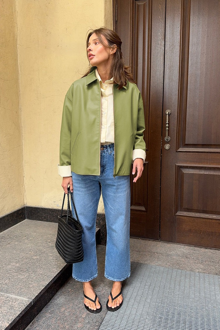 WW | Perfect-Fit Green Leather Aviator Jacket