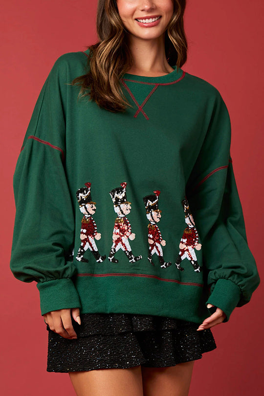 WW | Christmas Soldier Sequin Long Sleeve Casual Sweatshirt