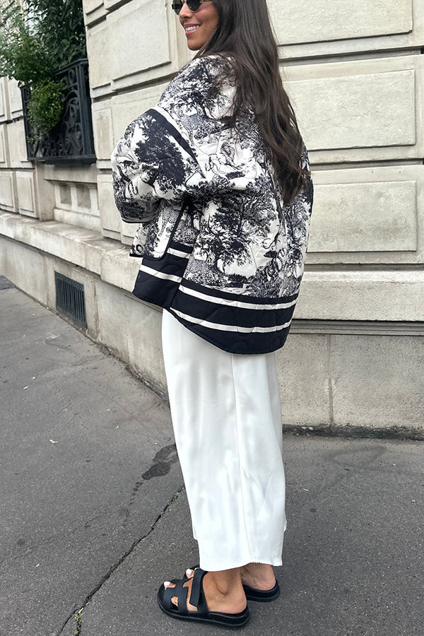 WW | Songs Porcelain Ink Printed Bag Quilted Cotton Kimono Jacket