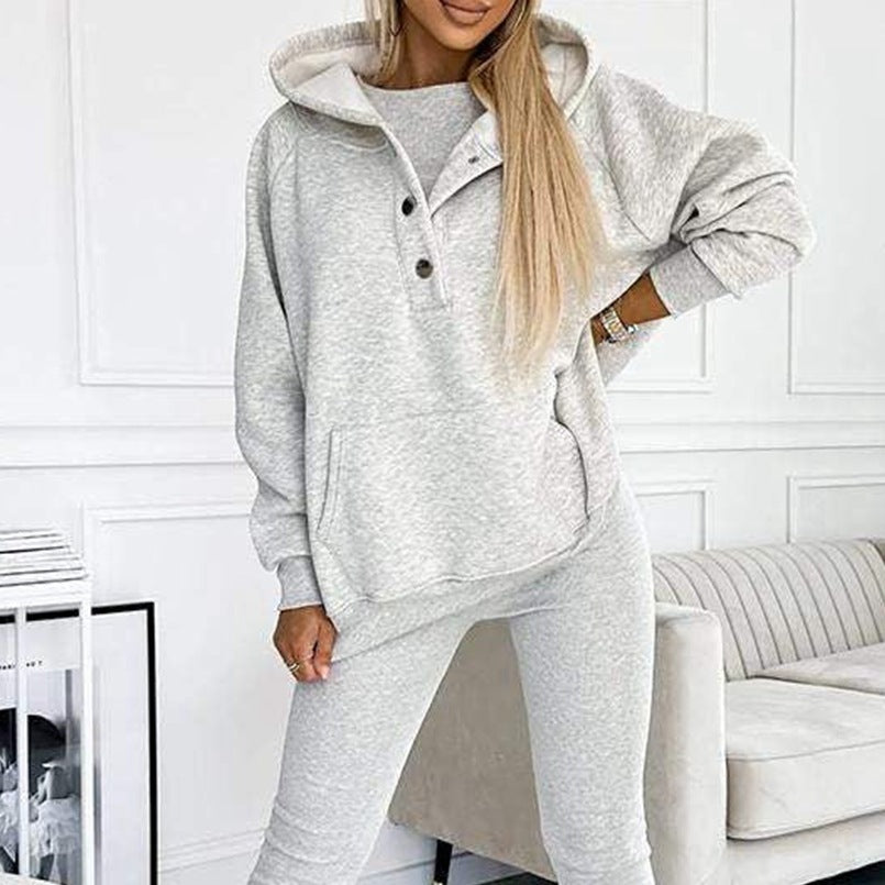 WW | Women's 3-piece Sport Suit with Loose Hoodie and Slim Pants