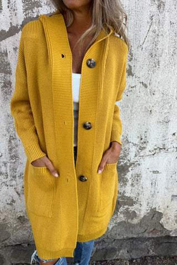 WW | Mittellange Strickjacke mit Kapuze und Taschen für Frauen