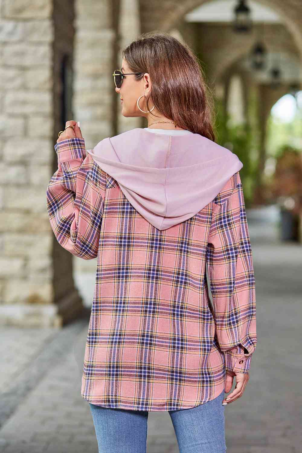WW | Plaid Long-Sleeved Hooded Jacket