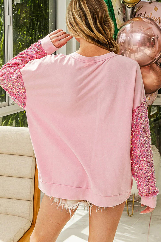 WW | Weihnachten Lässig Locker Rundhals Pailletten Ärmel Sweatshirt