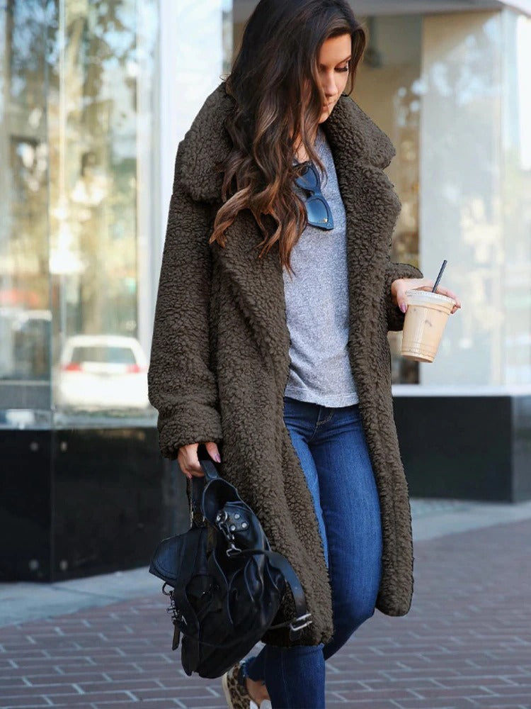 WW | Long Oversized Winter Teddy Coat with Lapel Collar