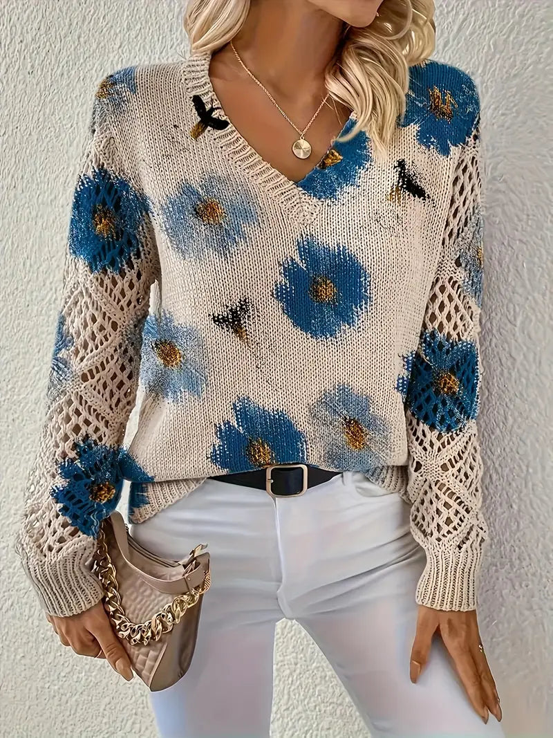 Rayuela Elegant Sweater with Floral Design - Blue