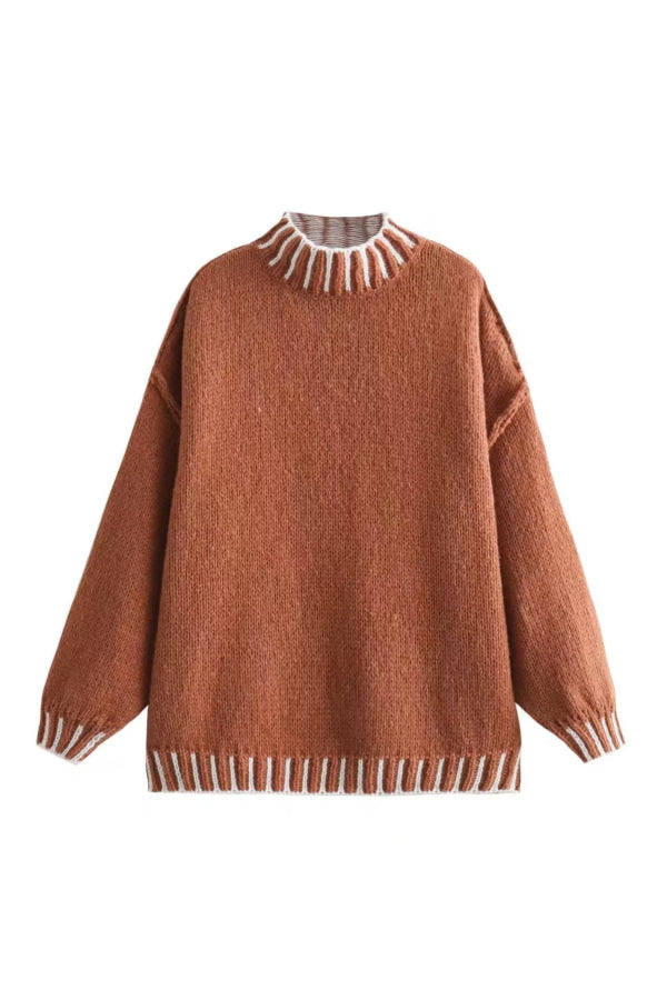 WW | Cozy roll-neck sweater with color block pattern