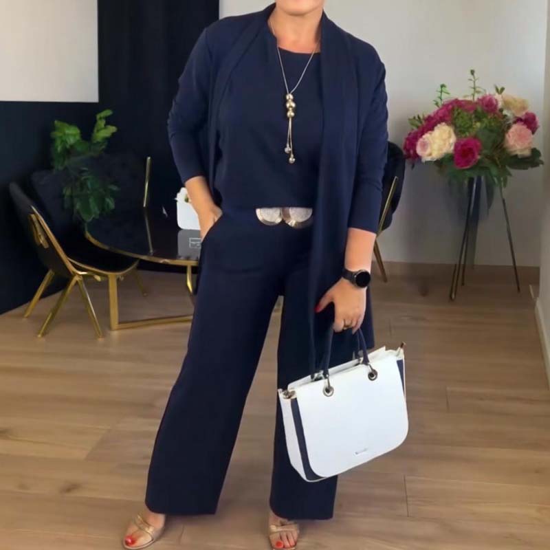 WW | Stylish 3-piece set consisting of a long cardigan, top and pants