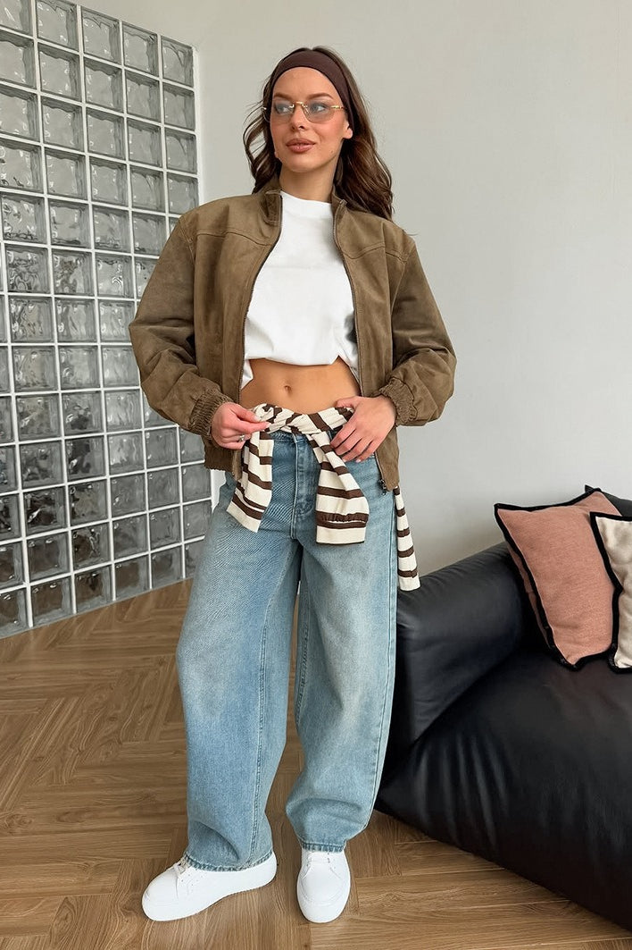 WW | Vintage suede jacket with stand-up collar for stylish layering