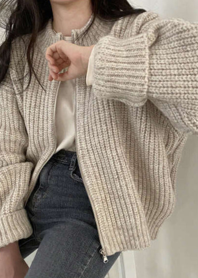 WW | Reißverschluss Chunky Strickcardigan - Oversized Rippstrickjacke