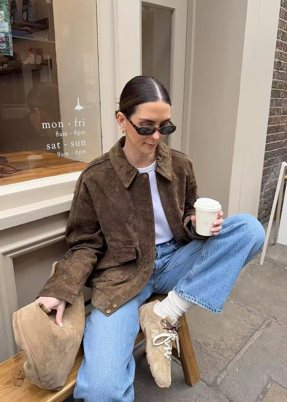 WW | Effekt Oversized Jacke mit Fronttaschen – Braun