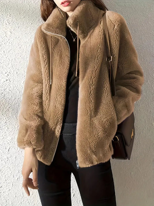 WW | Teddy Mantel Übergroß Fit Weiches Fleece Hoher Kragen mit Reißverschlussverschluss