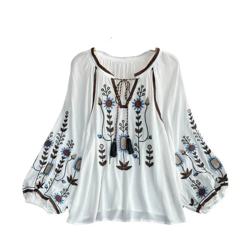 WW | Women's Round Neck Blouse with Embroidery