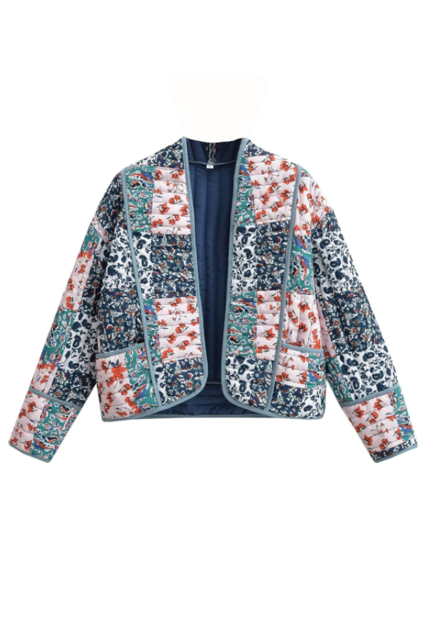 WW | Bedruckte lockere lässige Strickjacke kurze gesteppte Baumwolljacke