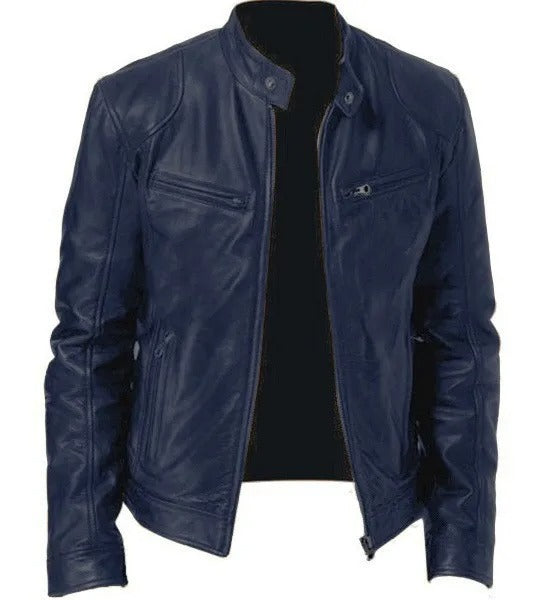 WW | Men's Hoodless Vegan Leather Casual Jacket - Suitable for Any Occasion