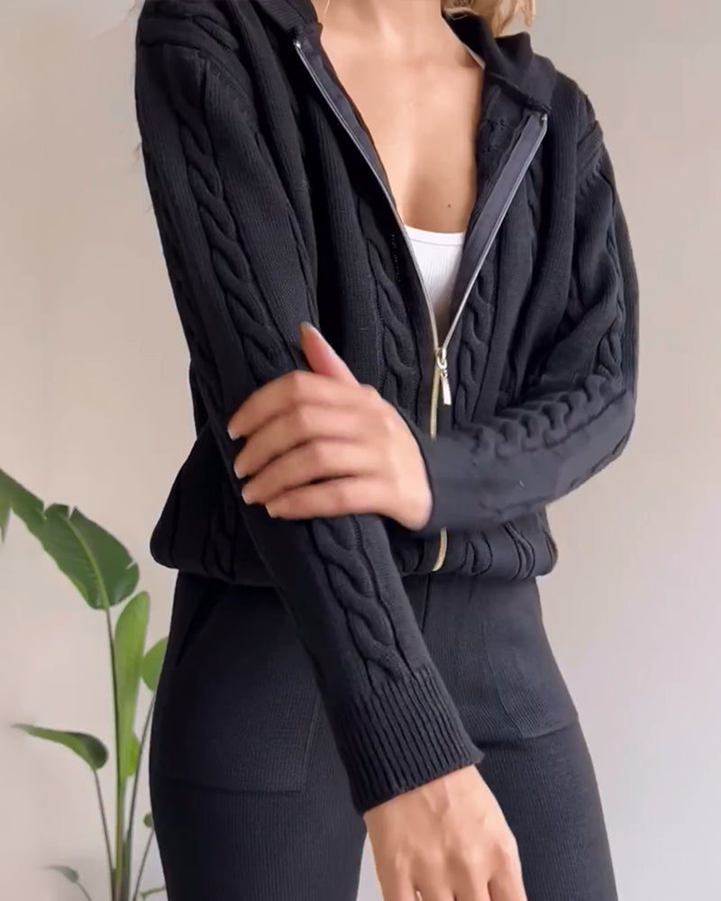 WW | Casual jacquard cardigan set with twist design