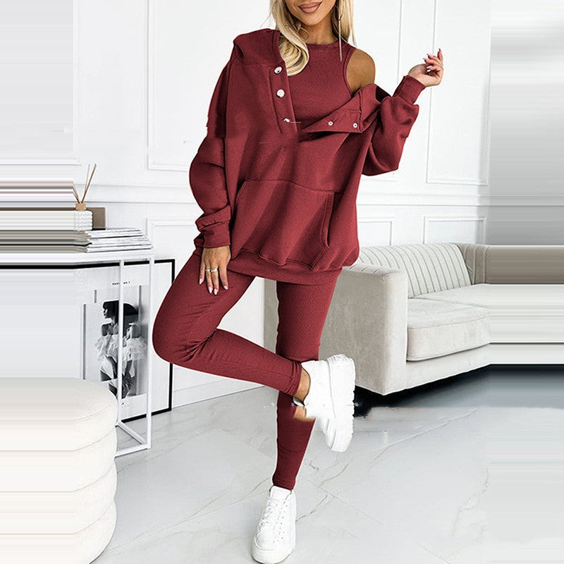 WW | Women's 3-piece Sport Suit with Loose Hoodie and Slim Pants