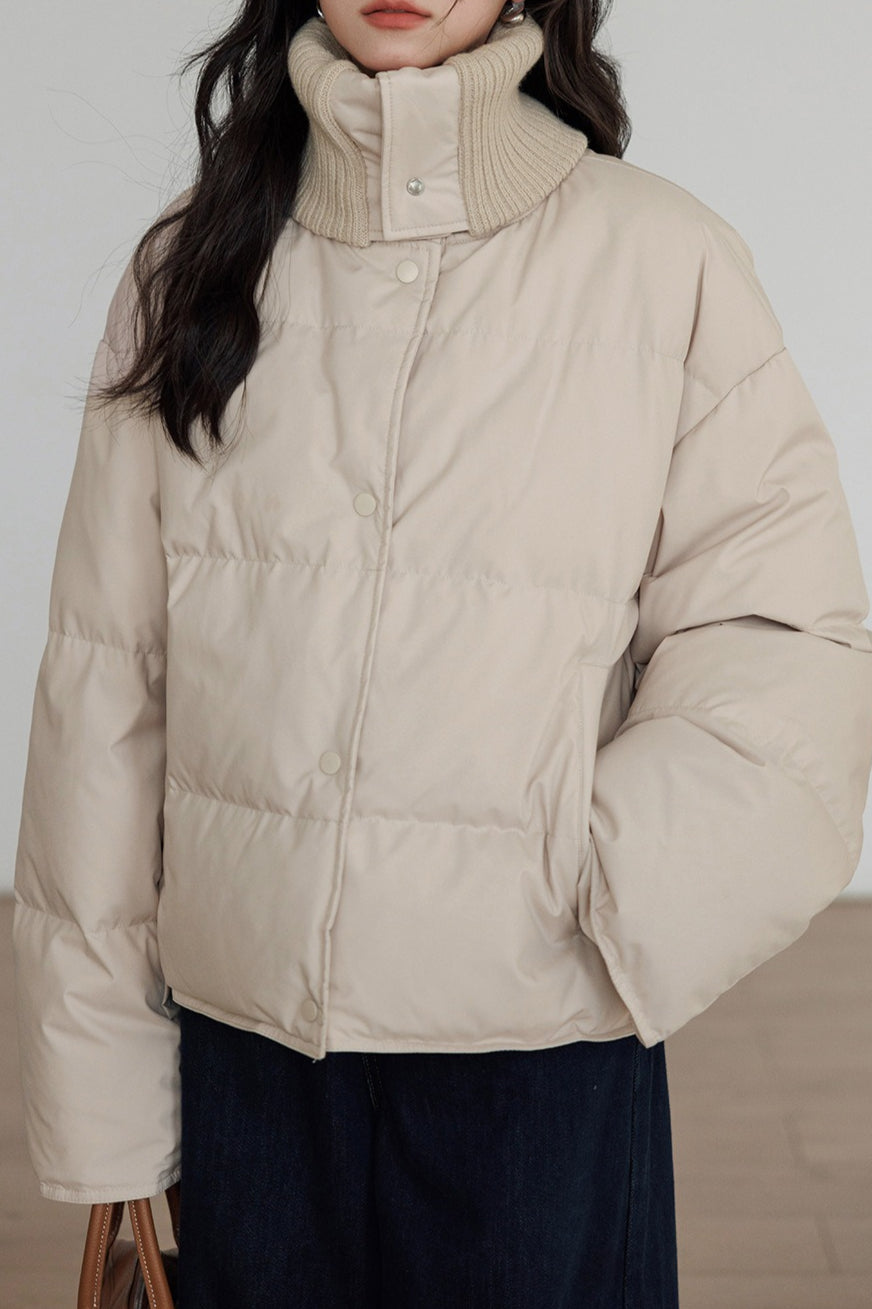 WW | Kragen Weißer Entendaunen-Pufferjacke