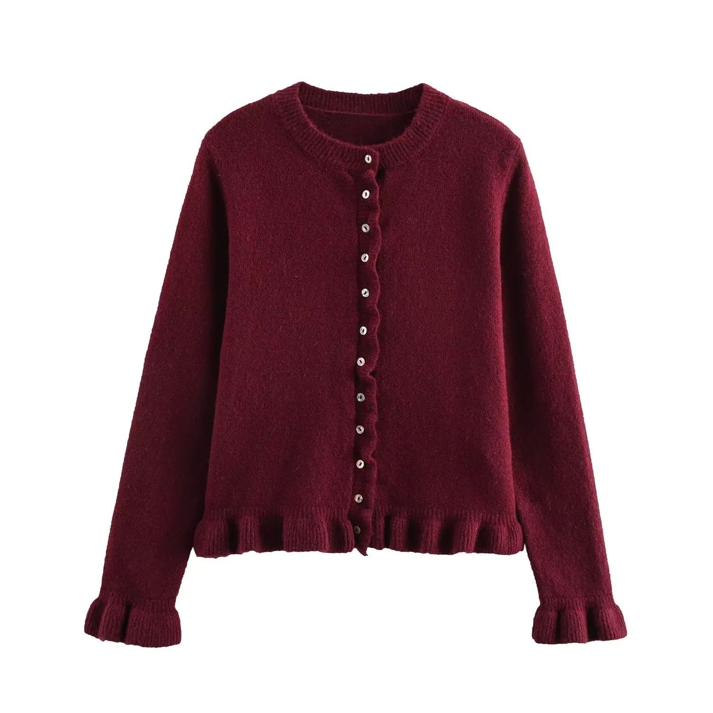 WW | Ruffled women's cardigan with buttons, chic layered top