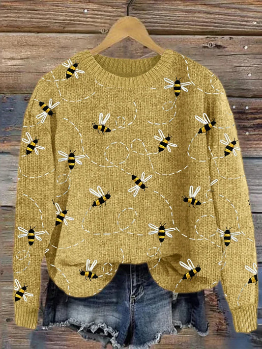 WW | Charming Knitted Sweater with Bee Embroidery