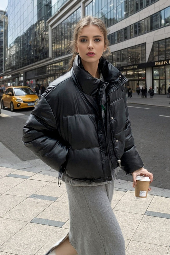 WW | Faux Leather Insulated Puffer Jacket