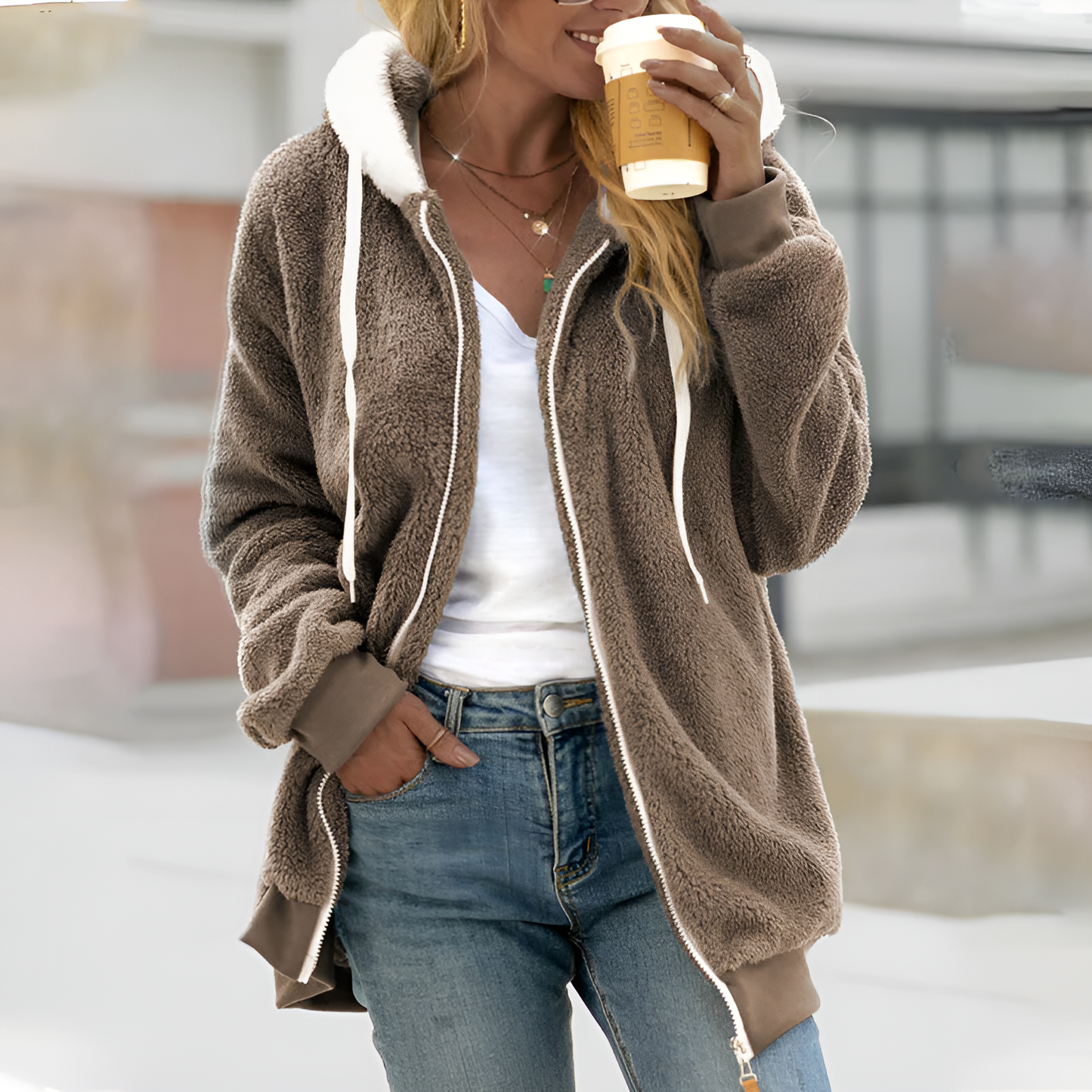WW | Women's Oversized Sherpa Zip-Up Hoodie