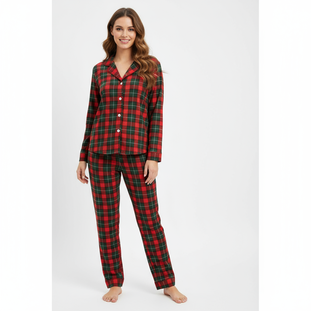 WW | Christmas Red and Green Plaid Button-Down Family Pajama Sets