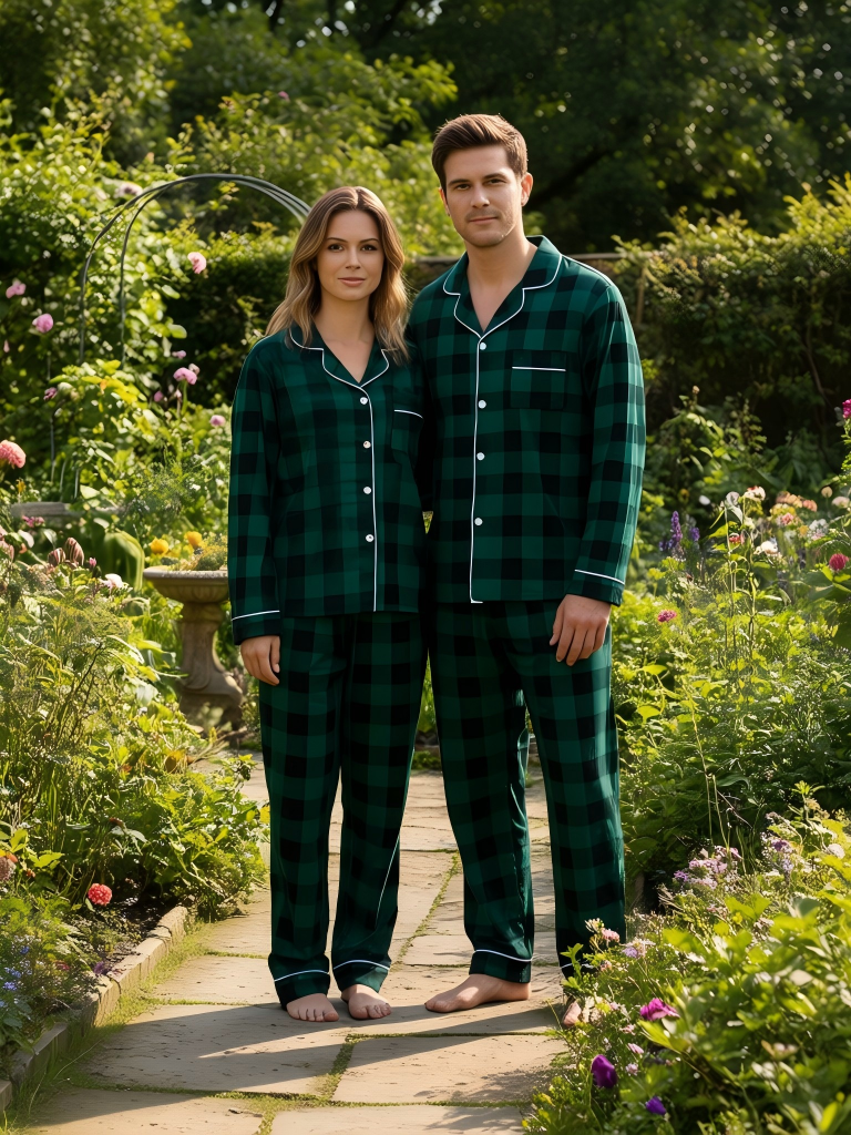 WW | Weihnachten Familie Passende Grüne Karierte Knopf-Down Lange Ärmel Pyjama Sets