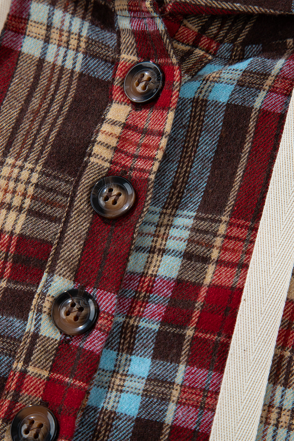 WW | Fiery Red Plus-Size Plaid Kangaroo Pocket Drawstring Hoodie