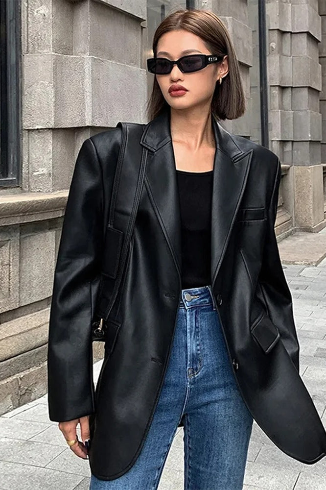 WW | PU Leather Blazer Jacket