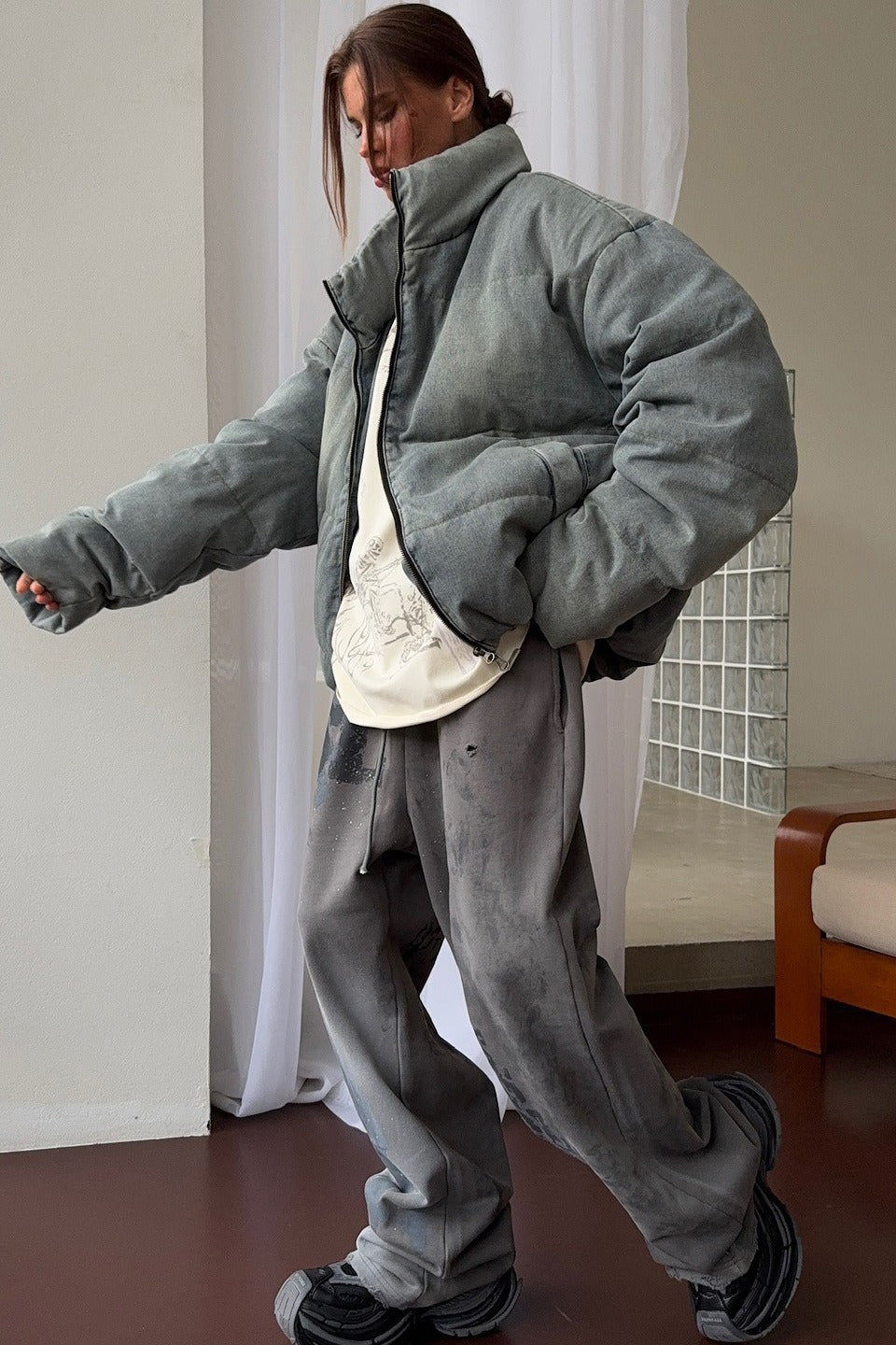WW | Denim Stehkragen Pufferjacke
