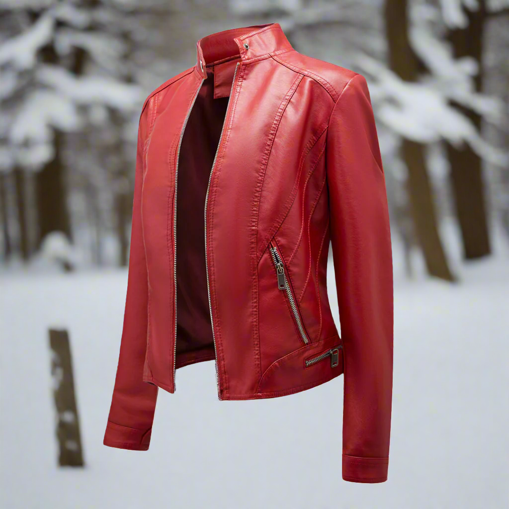 WW | Lederjacke Biker Stil Reißverschluss Stehkragen Slim Fit