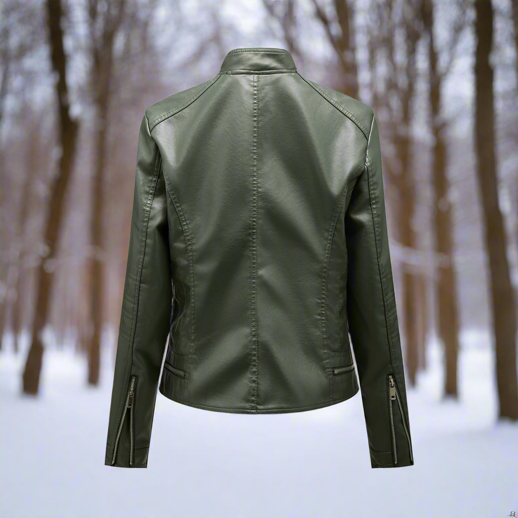 WW | Lederjacke Biker Stil Reißverschluss Stehkragen Slim Fit