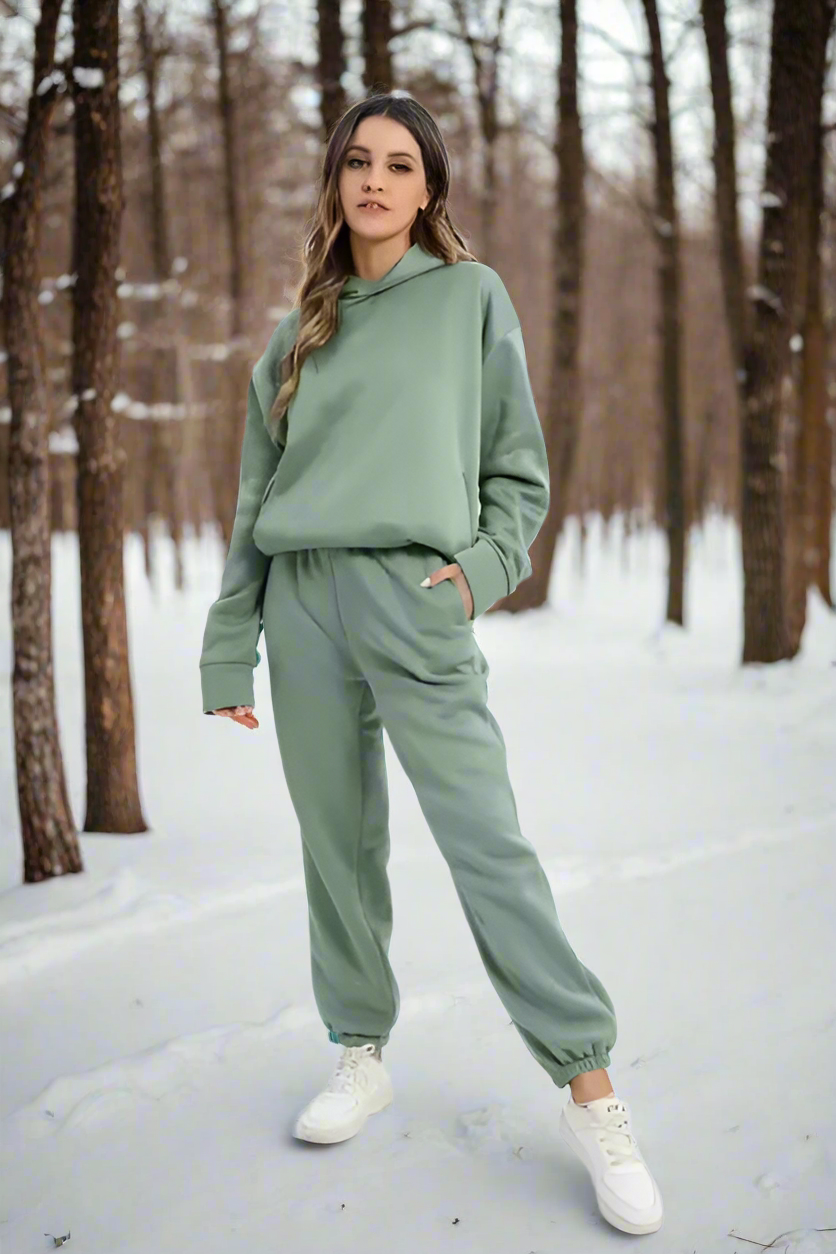 WW | Stylischer Baumwoll Kapuzenpullover Und Sweatpants Für Frauen
