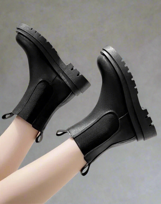 WW | Chelsea Boots Leder Dicke Sohle Bequemes Chunky Absatz Einfaches Anziehen