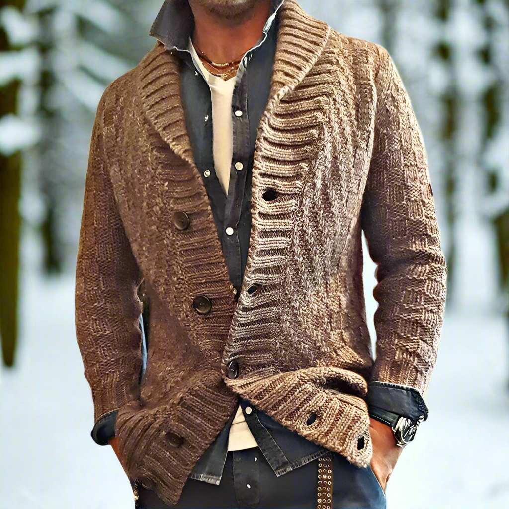 WW | Strickjacke Schalkragen Knopfverschluss Weiches Strickmaterial Lockere Passform