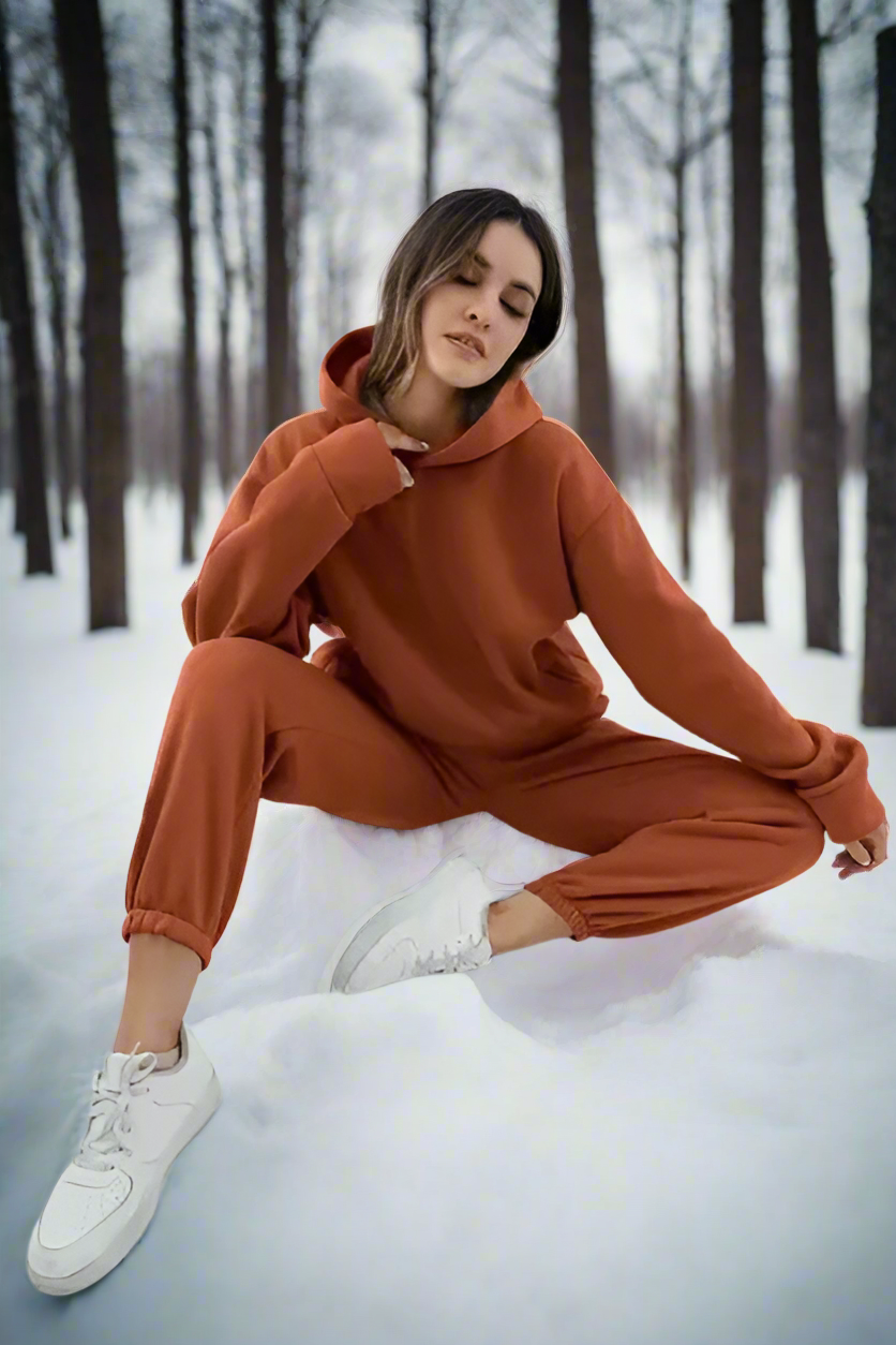 WW | Stylischer Baumwoll Kapuzenpullover Und Sweatpants Für Frauen
