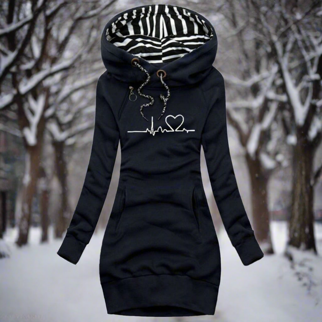 WW | Sweatshirt Kleid - Langarm mit Kapuze - Kängurutasche - Lässiger Komfort