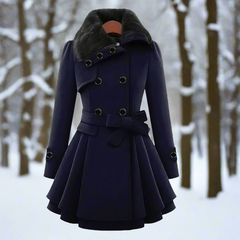 WW | Coat - Double-Breasted - A-Line Cut - Waist Belt & Faux Fur Collar