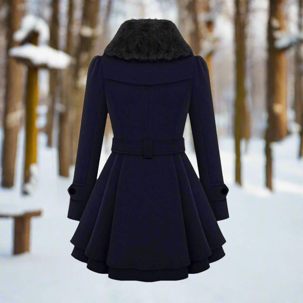 WW | Coat - Double-Breasted - A-Line Cut - Waist Belt & Faux Fur Collar