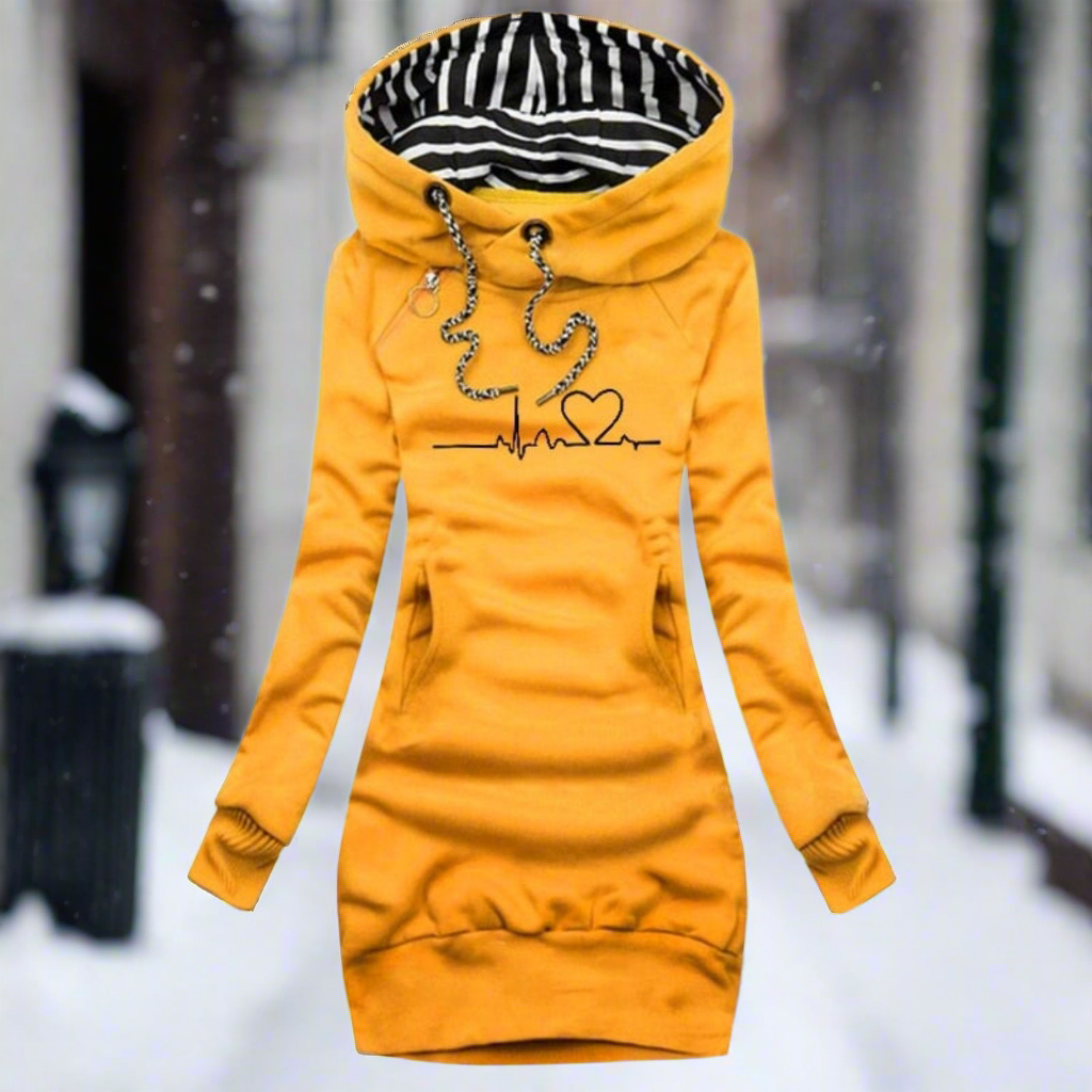 WW | Sweatshirt Kleid - Langarm mit Kapuze - Kängurutasche - Lässiger Komfort