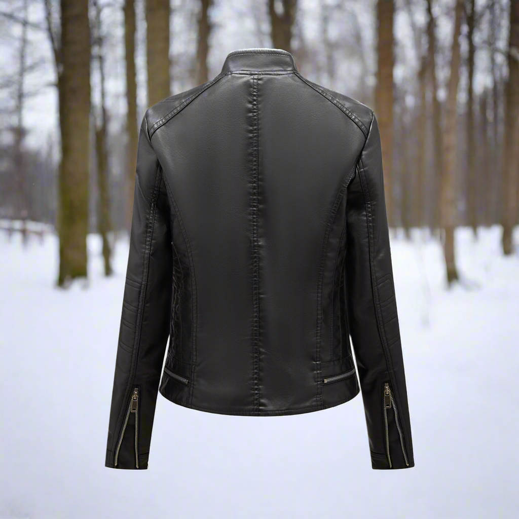 WW | Lederjacke Biker Stil Reißverschluss Stehkragen Slim Fit