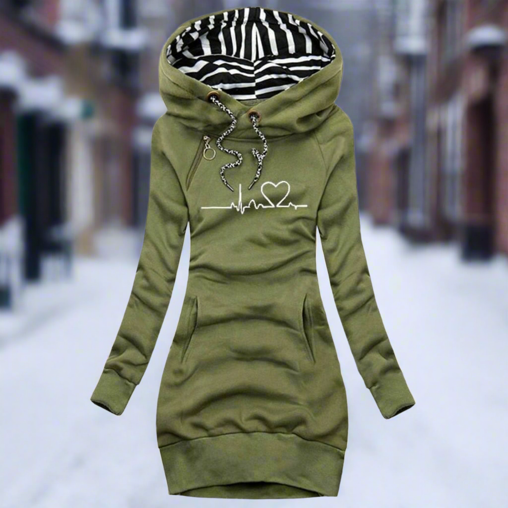 WW | Sweatshirt Kleid - Langarm mit Kapuze - Kängurutasche - Lässiger Komfort