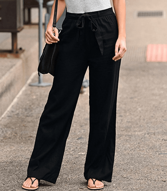 WW | Cotton Drawstring Linen Trousers with Elastic Waist