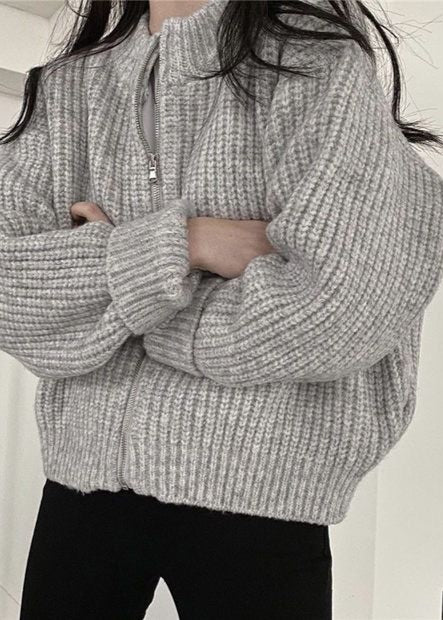 WW | Reißverschluss Chunky Strickcardigan - Oversized Rippstrickjacke