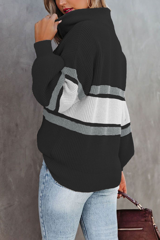 WW | Cozy, casual knit sweater with zipper and patchwork collar